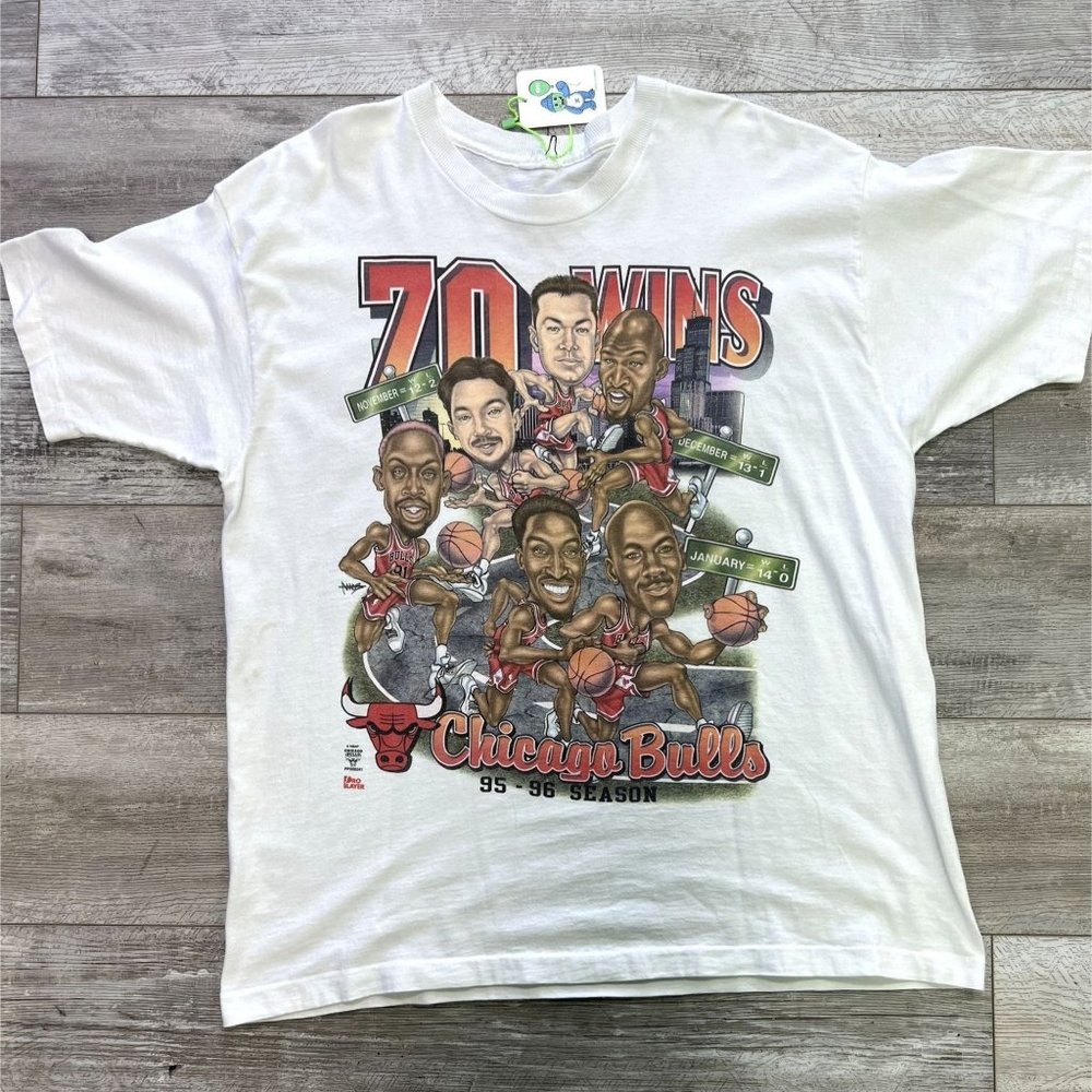 Vintage 1995 1996 Chicago Bulls NBA Finals 70 Wins Jordan Rodman T-Shirt Size XL